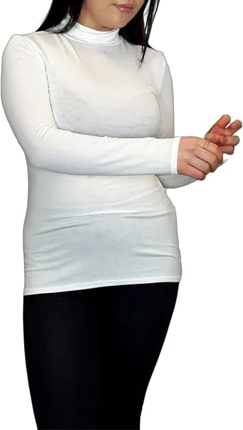 Ladies polo roll neck long sleeve jumper in Cream color