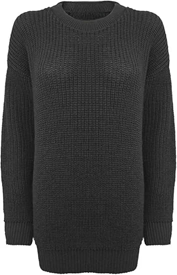 Ladies long knitted tunic jumper dress in Black color