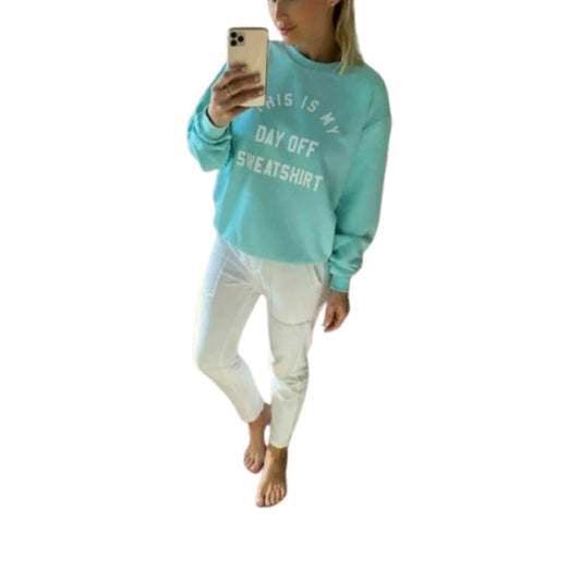 Women’s “This Is My Day Off” printed sweatshirt in Mint color