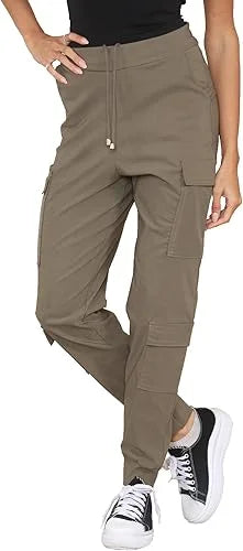 Ladies cargo wide leg pants in Khaki color
