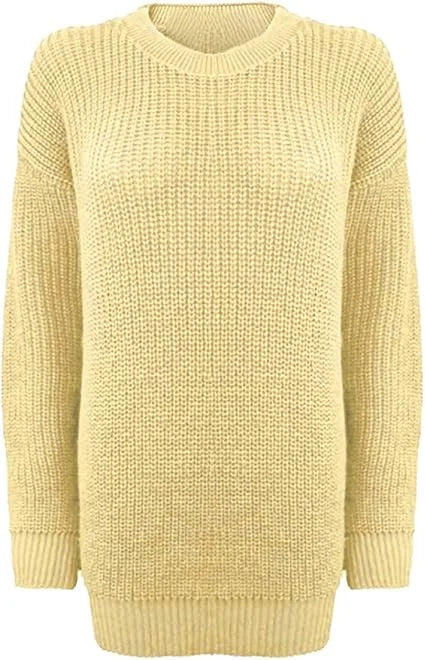 Ladies long knitted tunic jumper dress in Stone color