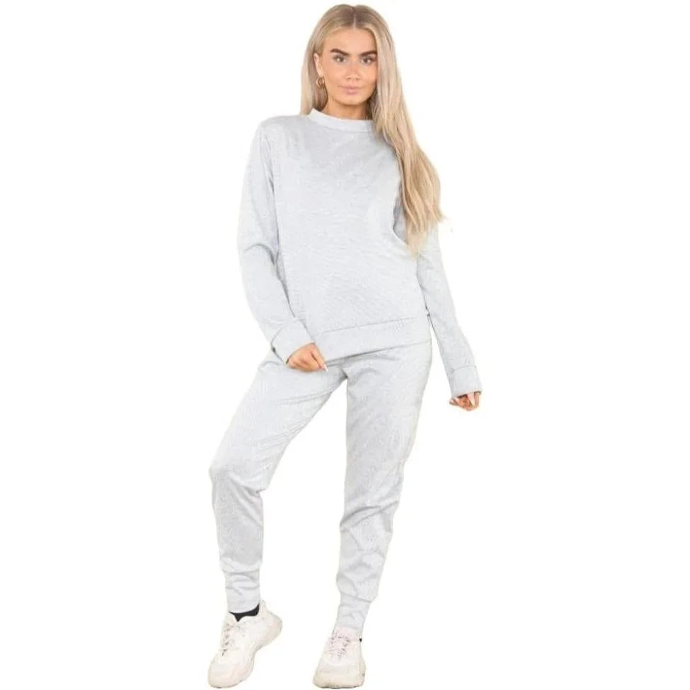 Ladies plain tracksuit joggers and sweatshirt in grey color