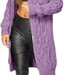 Ladies oversized long hooded cable knit cardigan in Lilac color