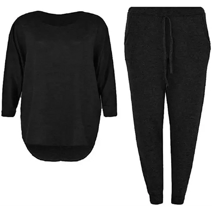 Ladies two piece tracksuit set in Black color