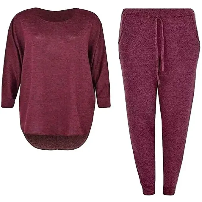 Ladies two piece tracksuit set in Wine color