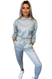 Ladies ruched sleeve hoodie and pants lounge set in grey color