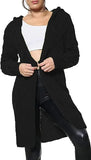 Ladies oversized long hooded cable knit cardigan in Black color