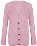 Women’s chunky Aran cable knit button cardigan in Pink color