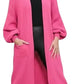 Ladies oversized long cardigan with balloon sleeves and chunky ribbed knit in Fuchsia color