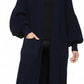 Ladies oversized long cardigan with balloon sleeves and chunky ribbed knit in Navy color