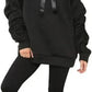 Women’s ruched sleeve oversized hoodie with ribbon detail in Black color