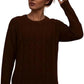 Ladies chunky diamond cable knit long sleeve sweater in Brown color