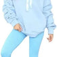 Women’s ruched sleeve oversized hoodie with ribbon detail in Sky Blue color
