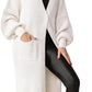 Ladies oversized long cardigan with balloon sleeves and chunky ribbed knit in Stone color