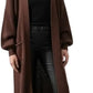 Ladies oversized long cardigan with balloon sleeves and chunky ribbed knit in Brown color