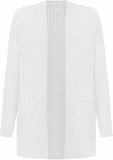 Women’s cable knitted open front cardigan with pockets in White color