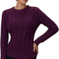 Ladies chunky diamond cable knit long sleeve sweater in Purple color