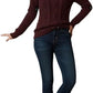 Ladies chunky diamond cable knit long sleeve sweater in Wine color