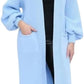 Ladies oversized long cardigan with balloon sleeves and chunky ribbed knit in Sky Blue color