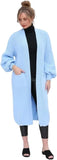 Ladies oversized long cardigan with balloon sleeves and chunky ribbed knit in Sky Blue color