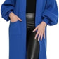 Ladies oversized long cardigan with balloon sleeves and chunky ribbed knit in Royal Blue color