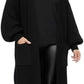 Ladies oversized long cardigan with balloon sleeves and chunky ribbed knit in Black color