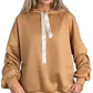 Women’s ruched sleeve oversized hoodie with ribbon detail in Sand Color