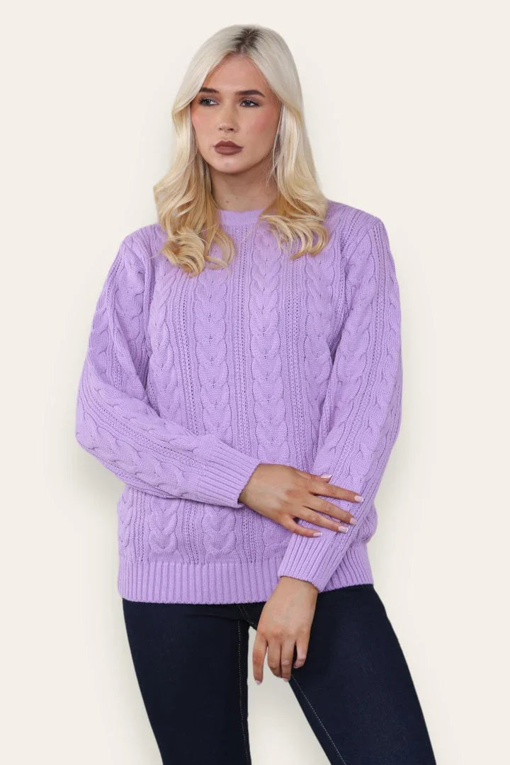 Ladies crew neck thick knit jumper in Lilac color