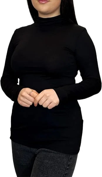 Ladies polo roll neck long sleeve jumper in Black color