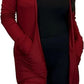 Ladies long sleeve open front pocket cardigan in Wine color