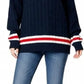 Women’s cable knitted V-neck cricket sweater in Navy color
