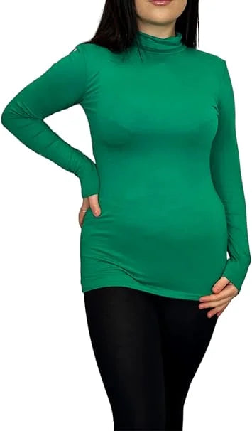 Ladies polo roll neck long sleeve jumper in Jade Green color