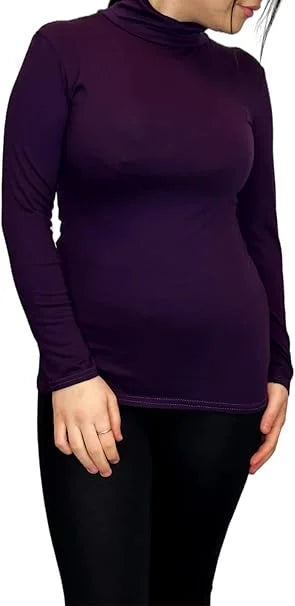 Ladies polo roll neck long sleeve jumper in Purple color