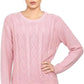 Ladies chunky diamond cable knit long sleeve sweater in Pink color