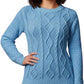 Ladies chunky diamond cable knit long sleeve sweater in Sky Blue color