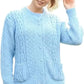 Ladies long sleeve cable knit cardigan with pockets in Sky Blue color
