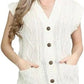 Ladies sleeveless cable knit cardigan vest with 5 buttons and 2 pockets in Cream color