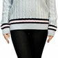 Women’s cable knitted V-neck cricket sweater in Silver color