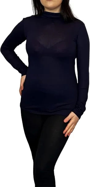 Ladies polo roll neck long sleeve jumper in Navy color