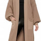 Ladies oversized long cardigan with balloon sleeves and chunky ribbed knit in Mocha color