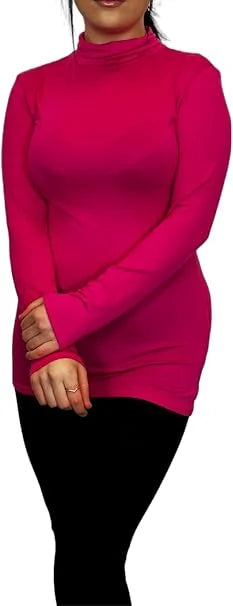 Ladies polo roll neck long sleeve jumper in Cerise color