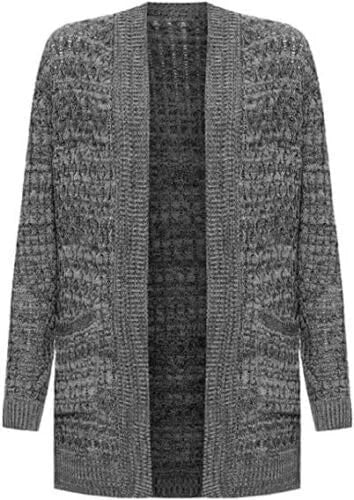 Women’s cable knitted open front cardigan with pockets in Black Dark Grey color