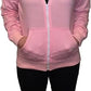 Ladies fleece hooded top with zipper in Pink color