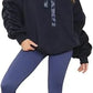 Women’s ruched sleeve oversized hoodie with ribbon detail in Navy color