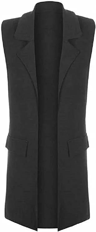 Women’s sleeveless long waistcoat in Black color