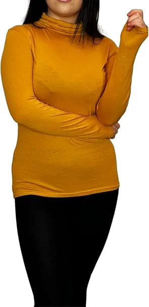 Ladies polo roll neck long sleeve jumper in Mustard color