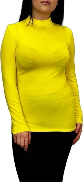 Ladies polo roll neck long sleeve jumper in Yellow color