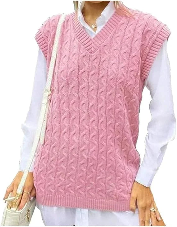 Women’s cable knit sleeveless jumper vest in Pink color