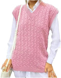 Women’s cable knit sleeveless jumper vest in Pink color