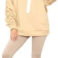 Women’s ruched sleeve oversized hoodie with ribbon detail in Stone color